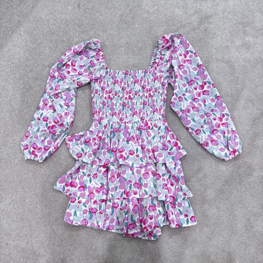 Shop the Mint pink/green floral smocked romer, size S